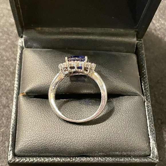 Sapphire and cubic zirconia sterling silver ring - Picture 2 of 3